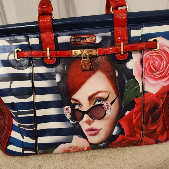 RARE! Nicole Lee women's retro 50s homage leather overnight bag/shoulder bag! - Picture 3 of 9